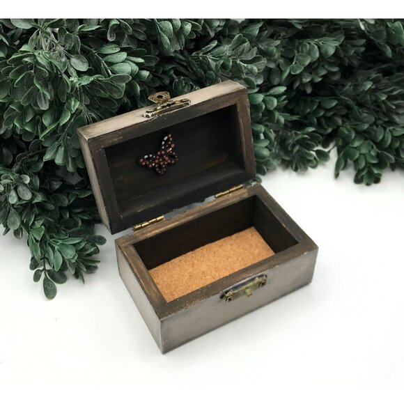 Decorative small Wooden Trinket Box With Decoupage Floral Rose design with brown - Picture 5 of 6